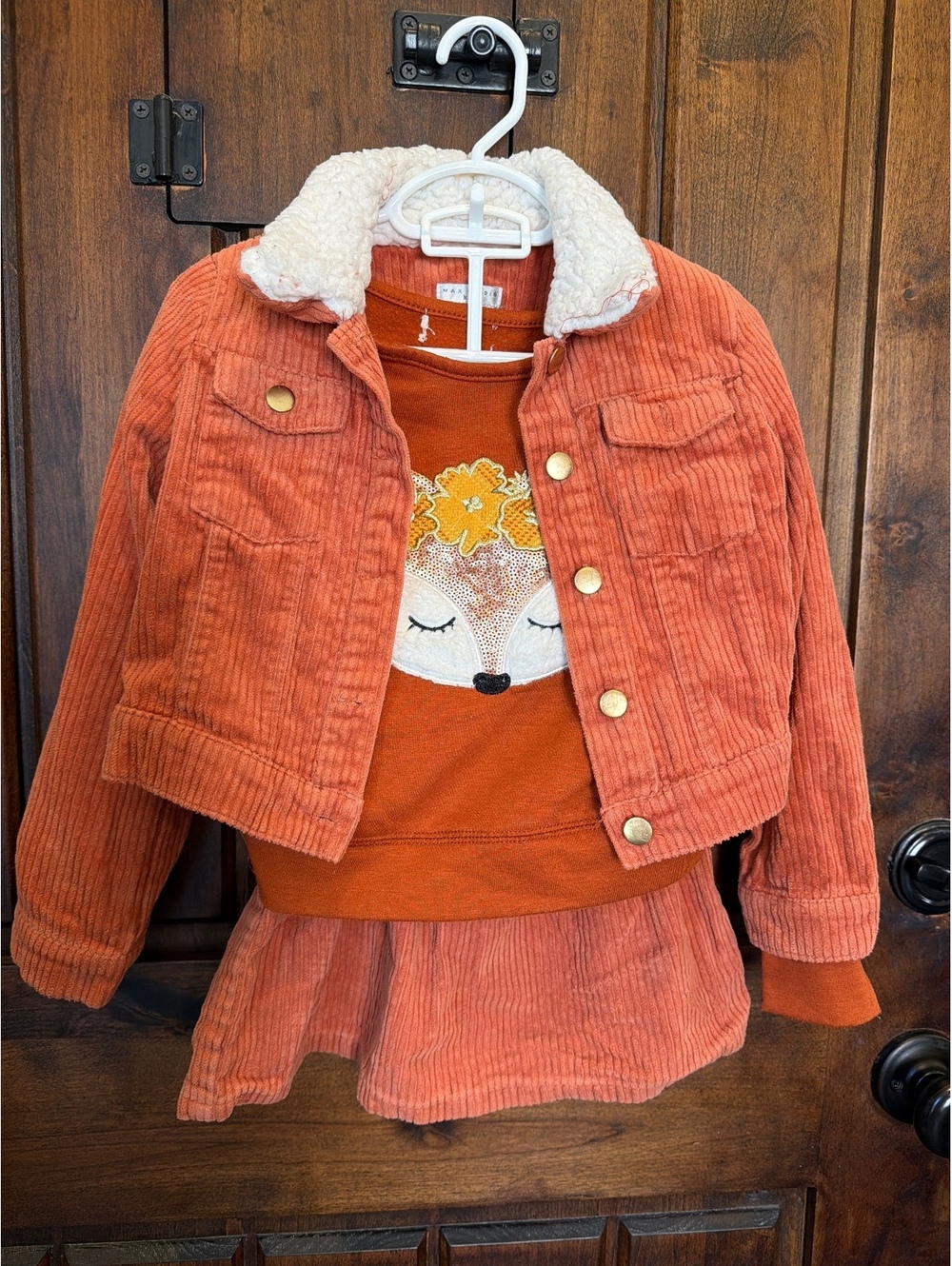 Max Studio Kids Girls 3-Piece Corduroy Jacket, Skirt, and Fox Print Sweatshirt -